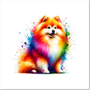 Vibrant Japanese Spitz in Abstract Splash Art Style Posters and Art